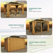 YITAHOME 10x12ft Hardtop Gazebo with Nettings and Curtains Brown