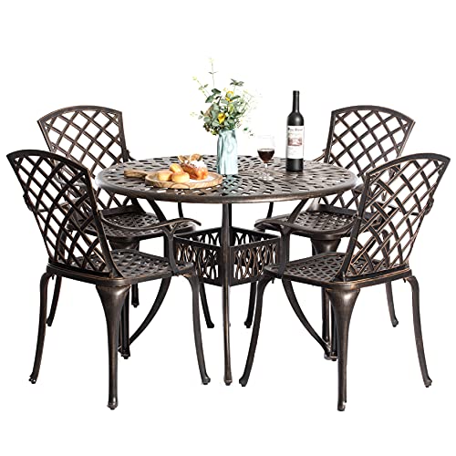 Gardenised Bronze Indoor and Outdoor Dining Set with 4 Chairs and 1 Table, Bistro Patio Cast Aluminum