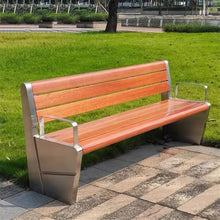 yinxx240708 Heavy-Duty Outdoor Benchs Stainless Steel Frame Wooden Bench, Outdoor Park Backrest Chair Garden Patio Leisure Seating Slatted Seat for Park, Yard & Porch(Large)