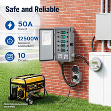 POOAMY 50Amp Generator Manual Transfer Switch 10-Circuits, 120/240V, 12500Watts, NEMA 3R, Heavy Duty Safety Switch for Indoor and Outdoor Use