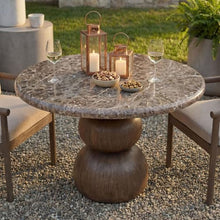 Modway Pietra Modern Sculptural Indoor/Outdoor Round Dining Table in Dark Emperador Marble – Faux Marble Top with Stacked Ball Pedestal Base – Contemporary Round 48" Dining Table