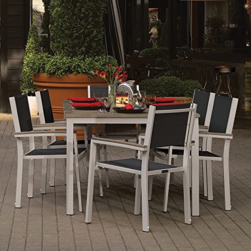Oxford Garden Travira 7-Piece Dining Set 63in Table & Sling Chairs Ink Pen
