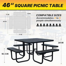LAUCO Square Picnic Table, Expanded Metal, Black Thermoplastic Coating, Attached Benches, 1-1/2” Umbrella Pole Hole, Outdoor-Rated, 1000 lb Capacity (Black) 36036