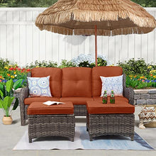 MeetLeisure Patio Furniture Set 3-Piece Wicker Outdoor Furniture Conversational Sets with 3-Seat Sofa, 2 Ottoman Patio Rattan Wicker Sectional Sofa Set with Olefin Cushions, Orange