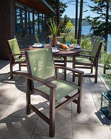 Polywood® Coastal 5-Piece Round Farmhouse Dining Set in Black/Metallic Sling