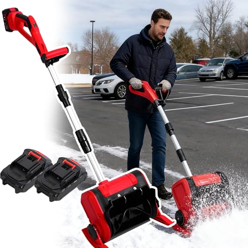 Battery Snow Shovel with Batteries – Lightweight Foldable Snow Removal Machine, 30 Min Runtime, Battery Powered Snow Thrower with LCD – Use On Driveways, Gardens, Pathways