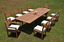 TeakStation 10 Seater Grade-A Teak Wood 11 Pc Dining Set: 118" Double Extension Rectangle Table and 10 Veranda Chairs (2 Arm & 8 Armless Chairs) #TSDSVR41