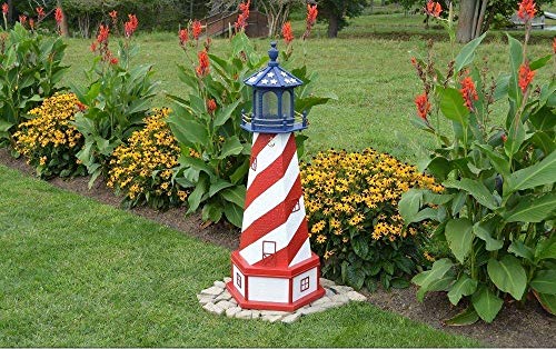 Backyard Crafts Amish-Made Patriotic Lighthouse with Base and Solar-Powered LED Lighting, 56" Tall