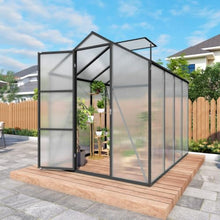 Walk-in Polycarbonate Greenhouse with Aluminum Frame and Double-Door Gate for Growing Flowers, Herbs, Plants, Outdoor Plant Tent with Drainage Gutter System for Backyard, Lawn (6x8FT+Black)