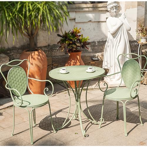 FENOKD Patio Table 3 Set Garden Decor Outdoor Garden Furniture Iron Bistro Side Table Balcony Patio Suitable 27.5 Inch White (Green)