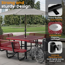OUTTANS Metal Picnic Table (Red, 46 in Square with Back, Expanded Steel)