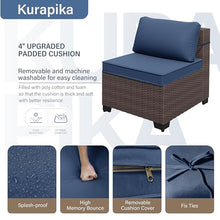 Kurapika 7-Piece Rattan Wicker Patio Furniture Set with Cushions and Glass Coffee Table Navy Blue