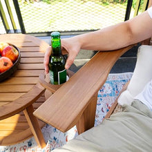 Cambridge Casual Teak Camden Outdoor Adirondack Chair with Padded Woven Seat, Free Patio Cover, Beige All-Weather Wicker & Solid Teak Wood Frame, Quick-Dry Foam Adirondack Chair for Patio