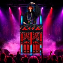 JOYIN 6ft Halloween Animatronic DJ Reaper Decorations, Outdoor Life-Size Gothic Skeleton DJ, RGB Lights & Motion Activated Head, Creepy Halloween Decor for Yard Garden Lawn
