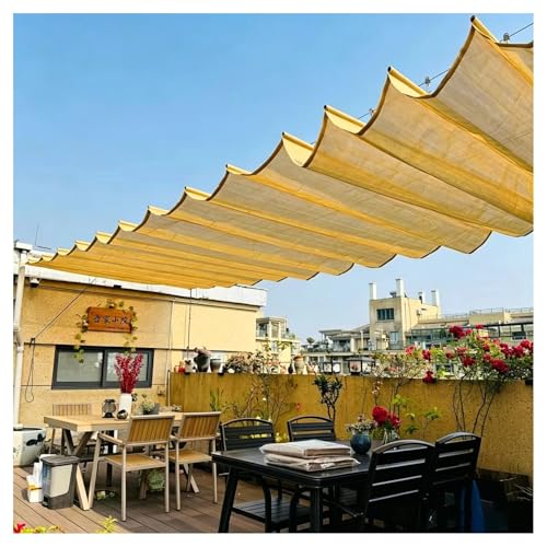 FENGZEQUAN Pergola Cover Shade Canopy, Retractable Awning Sun Shades Outdoor Patio Pergolas Kit for Deck Backyard Gazebo, Wave Shade Sail with Hardware Wire Cable(W3.2*L6m/W10.50*L19.68ft)