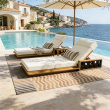 Merax Acacia Wood Patio Chaise Lounge Set of 2, Outdoor Reclining Chairs with 4-Position Adjustable Backrest, 2-Piece Sunbathing Recliner & 4" Thick Four-fold Cushion for Poolside, Garden, Beige