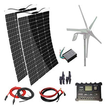 AUECOOR 2pcs 120W Mono Flexible Solar Panel + 400W 12V Wind Turbine + 20A Controller PV Connector 600W(640W) Hybrid System Kit for Home RV Caravan Boat and Other Battery Charger