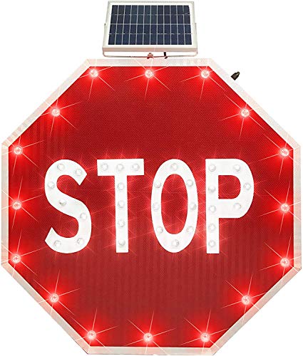 Allexcent 24'' Solar Powered LED Blinking Stop Sign Green