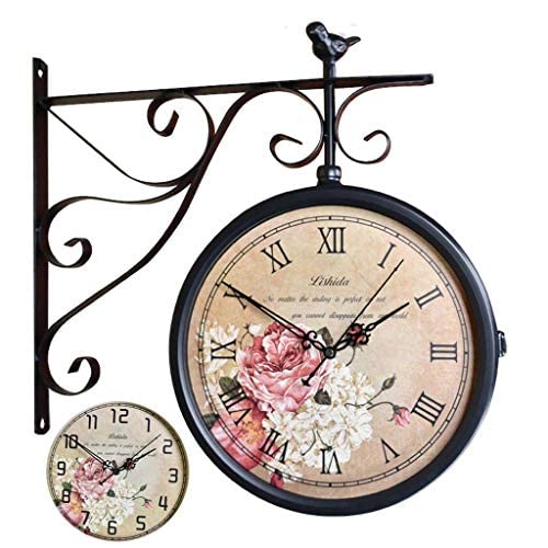 ERTTGWGF Double Sided, Vintage Antique-Look Wall-Mounted Clock with Waterproof Cover for Indoor & Garden, Hanging Décor