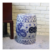 LINKIO Garden Stool Classical Celadon Ceramic Drum Stool - Decorative Garden Stool for Home & Patio Ottomans(C)