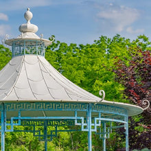 11.6ft. Tall Opulent Round Metal Gazebo with Side Walls & Planters in Light Blue Tsugo