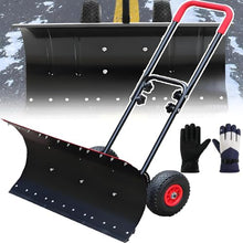 DPQYJPP Snow Pusher with ice Shovel Teeth, Large Capacity Snow Shovel, Snow plow with Wheels and Handle, Adjustable Angle and Height, for Driveway Garden Paving,74 * 42cm