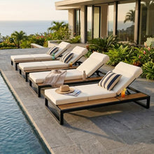 4 PCS Outdoor Acacia Wood Chaise Lounge with Cushions for Poolside, Lawn