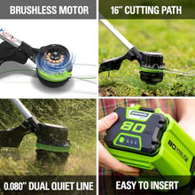 Greenworks 80V 16 in String Trimmer & 500 CFM Blower Combo, 2.0 Ah Battery