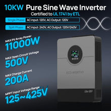 ECO-WORTHY Liber 10000W DC 48V UL1741 Solar Inverter,AC Output 120V/240V,Support Parallel,Built-in 2 MPPT Solar Controllers,Max 200A Battery Charging,Parallel Up to 6 Units 48V Inverter Charger
