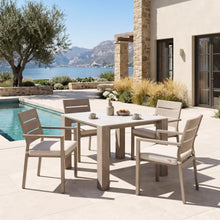 Leilani Square Dining Table (42") White, White Dining Table, Modern Style, Faux Marble Sintered Stone Square Shape Tabletop, Aluminum, Outdoor Dining, 42" W x 42" D x 30.2" H