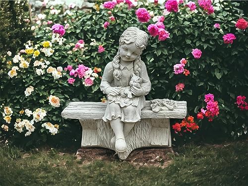 Concrete Jenny Girl Figure Outdoor Garden or Backyard Sculpture Girl Sitting on Bench Statuary
