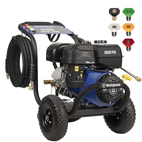 Westinghouse WPX3800 Gas Pressure Washer, 3800 PSI and 3.6 GPM, Onboard Soap Tank, Spray Gun and Wand, 5 Nozzle Set, for Cars/Fences/Driveways/Homes/Patios/Furniture, Black