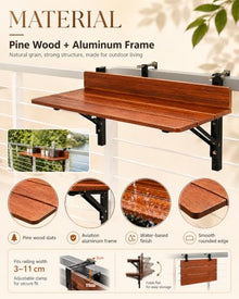 YYBHKHBY Balcony Railing Table - Folding Hanging Deck Bar Desk - Outdoor Patio Apartment Furniture - Adjustable Clamp 3-11cm, Pine Wood & Aviation Aluminum Board, 200 lbs Capacity,Brown,47.2x13.0in
