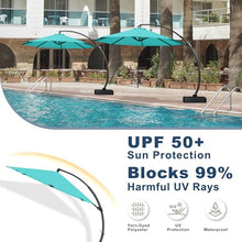 Patio Kingdom 12FT Cantilever Umbrella with Base Large Curvy Outdoor Aluminum Offset Umbrella w/ 360° Rotation, UV Resistant Canopy for Patio, Garden, Backyard, Turquoise Blue