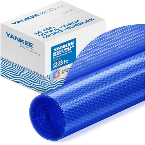 Sapphire Series Round Solar Pool Cover - Extra Durable 16-Mil Polymer Micro Bubble for 28 ft Round Above Ground Pool by Yankee, Keeps Water Warm, Prevents Loss, Weatherproof Solar Blanket