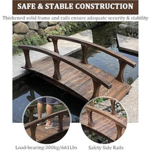TT-YEL Multifunctional Wooden Garden Bridge, Outdoor Decorative Pond Bridge, Arched Landscape Bridge, Courtyard Patio Walkway with Double-Side Mounted Guardrails, Brown, Carbonized,L180×w80×h48cm