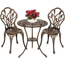 DUYHBAWRS Outdoor Cast Aluminum Patio Bistro Set W Design Antique Finish Copper Outdoor Furniture Set