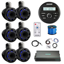KICKER Marine Bluetooth AM/FM Stereo Receiver with 6-Channel Amplifier & 6X8 500W Max LED Tower Speakers Black