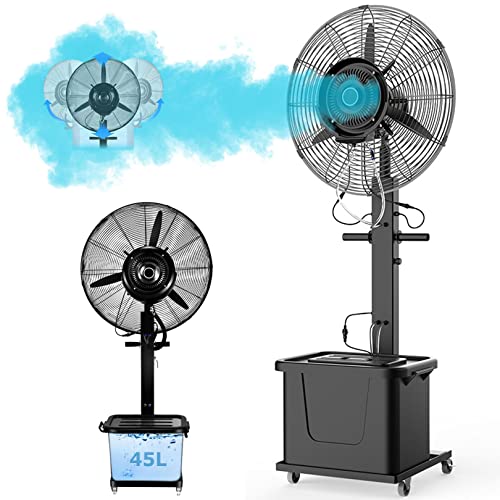 GFJYKDL Outdoor Fan Misters for Cooling Misting Fans for Outside - 5 Speed Setting, 45° Oscillation, 12 Gallon Tank - Attention for Patio, Backyard,71cm/28in