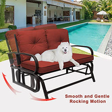 Outdoor Swing Glider Rocking Chair 2-Person Loveseat Seating, Patio Bench Garden Porch Furniture with Cushion, Steel Frame (Rust)