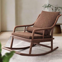 ERoomQ Rocking Chair Walnut Wood Rocker Outdoot & Indoor, High Back Padded Seat Rocking Armchair with Backrest and Cushion for Garden, Patio, Backyard, Bedroom