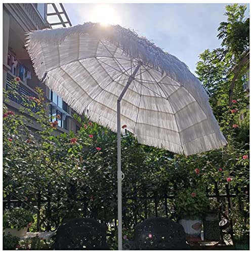 ARGENTFLUX 6.5ft/2m Round Beach Umbrella Outdoor Garden Parasol Patio Umbrella Tilting Polyester 8 Ribs Sun Shade(White)