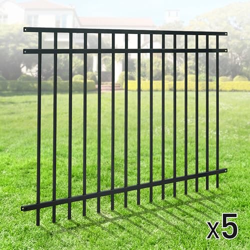 Fencer Wire Heavy Duty Flat Top Fence Barrier Panel 4FT x 6FT Black Pack of 5