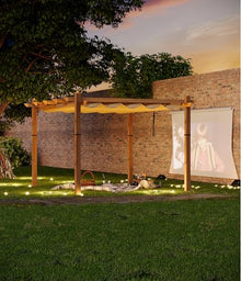10 x 13 Ft Retractable Canopy Pergola, Aluminum Faux Wood Grain Patio Gazebo for Backyard, Deck, Porch, Weather-Resistant & Easy Assembly
