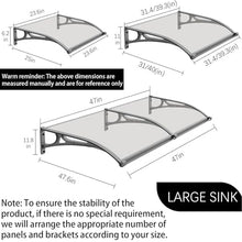 Awning for Door Entrance, Outdoor awnings with Aluminum Bracket, Polycarbonate Outdoor Door Patio Door Awnings Exterior for Porch/Patio/Window, UV/Rain/Snow Protection-Smoke Gray-80x440cm/31 x173