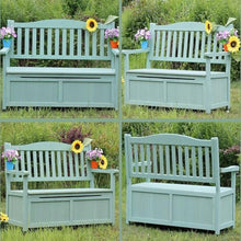 Meihkkud Outdoor Wooden Storage,Large Wooden Deck Box with Seat,2-Person Wooden Patio Bench, for Entryway, Backyard, Garden(124 * 62 * 88.2cm/48.8 * 24.4 * 31.7in,Green)