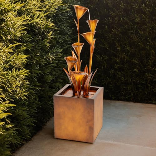 XBrand 46" Tall Bronze Metal Sculptural Flower Multi-Tier Freestanding Water Fountain Without LED Lights