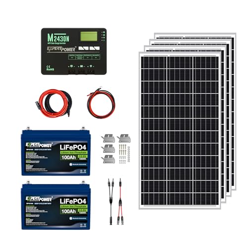 ExpertPower 2.5KWH 12V Solar Power Kit | LiFePO4 12V 100Ah, 400W Mono Solar Panels, 30A MPPT Solar Charge Controller | RV, Trailer, Camper, Marine, Off Grid