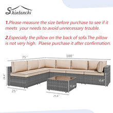 Shintenchi 7 Piece Outdoor Patio Furniture Set with Silver PE Rattan, Khaki
