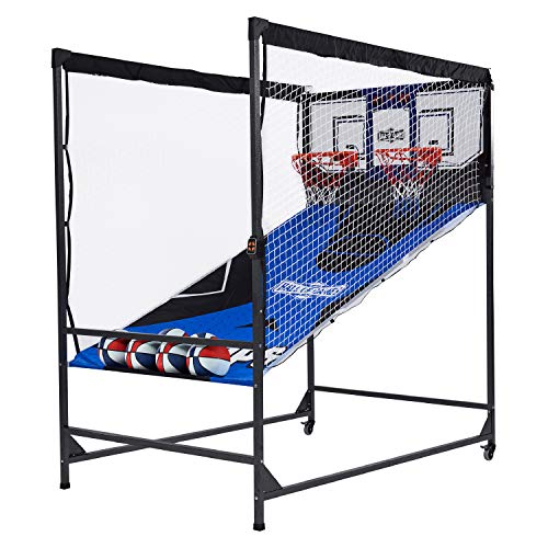 Hall of Games Indoor Arcade Basketball Games Multiple Styles 2-Player Arcade Scoring Display with Rubber Basketball Set 88" Tall Steel Cage Extra Wide Game (W/Poly Backboard)